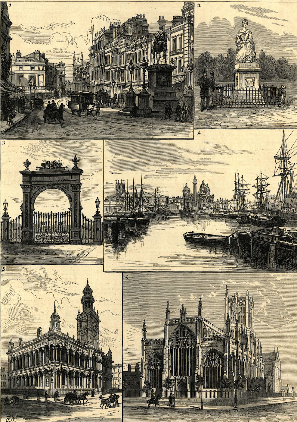 Hull: Market-place Park Gate Princess Dock Town hall Lowgate Holy Trinity 1881